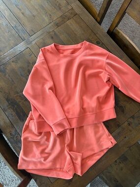 a new day- Coral Pink Lounge Set - Sweatshirt & Shorts